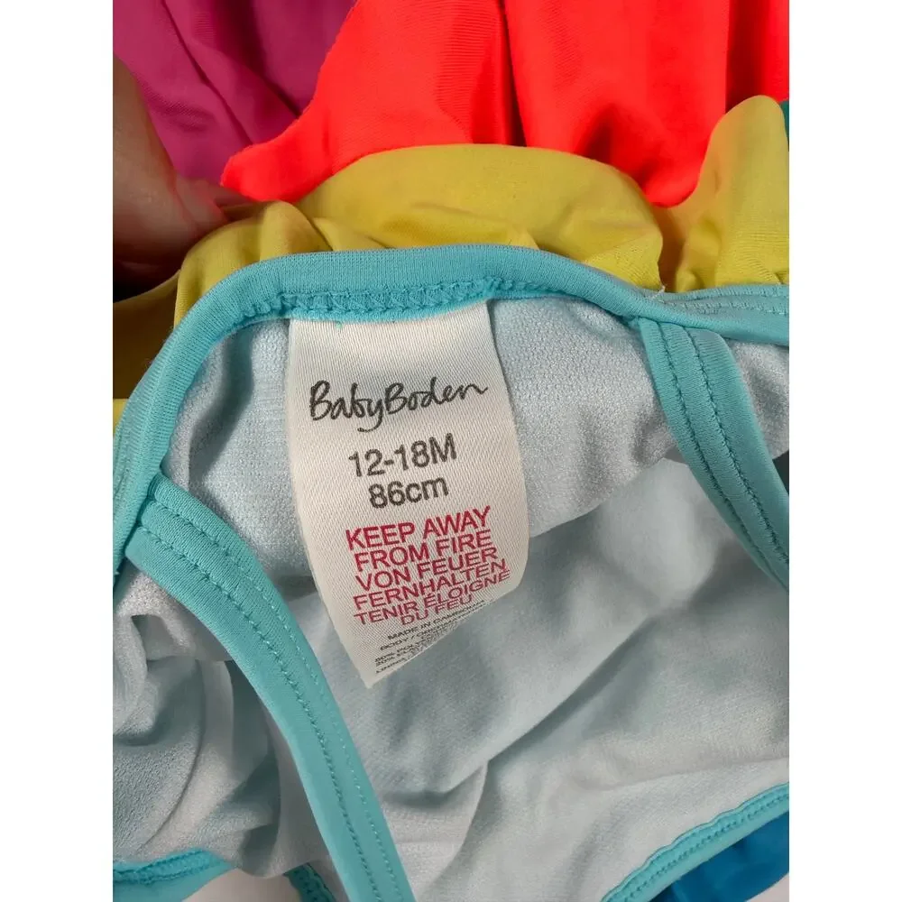 Mini Boden Rainbow Tiered Ruffle One-Piece Swimsuit 12–18 Months